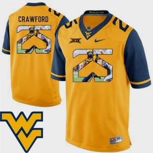 #25 Gold For Men's Justin Crawford College Jersey West Virginia Pictorial Fashion Football