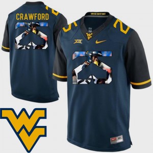 Justin Crawford College Jersey #25 For Men Navy West Virginia Mountaineers Pictorial Fashion Football
