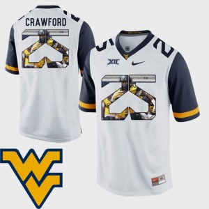 White Justin Crawford College Jersey Pictorial Fashion #25 West Virginia Mountaineers Football Men's
