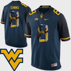 WVU For Men Football Pictorial Fashion Navy #8 Marcus Simms College Jersey