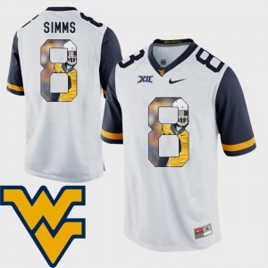 White Marcus Simms College Jersey Pictorial Fashion #8 West Virginia Mountaineers Football Men's