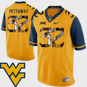 #32 Mens Football Gold West Virginia Mountaineers Martell Pettaway College Jersey Pictorial Fashion