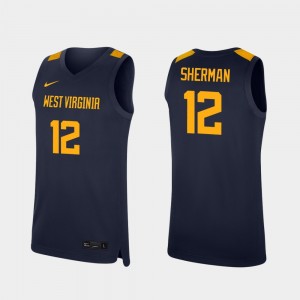 For Men's Replica Navy #12 Taz Sherman College Jersey Basketball WV
