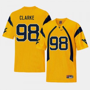 #98 Replica Men's West Virginia Mountaineers Gold Football Will Clarke College Jersey