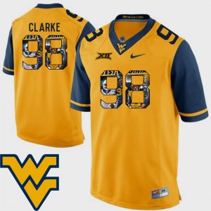 West Virginia Mountaineers Pictorial Fashion #98 Mens Gold Football Will Clarke College Jersey