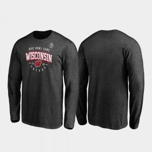 Heather Gray Wisconsin Badger Men College T-Shirt Tackle Long Sleeve 2020 Rose Bowl Bound
