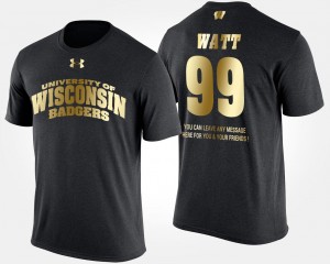 J.J. Watt College T-Shirt Mens #99 Gold Limited Black Short Sleeve With Message Wisconsin Badgers