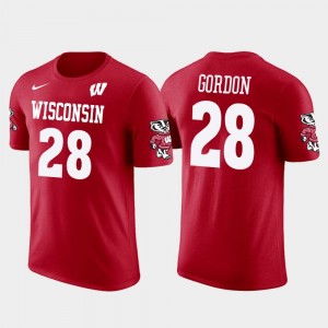 #28 Red For Men Melvin Gordon College T-Shirt Wisconsin Badgers Future Stars Los Angeles Chargers Football