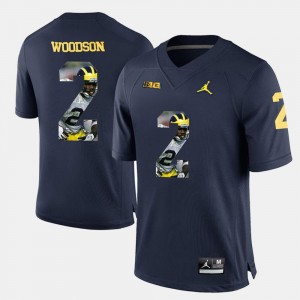 Navy Blue Player Pictorial For Men's Charles Woodson College Jersey Wolverines #2