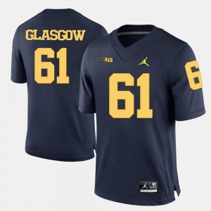 Mens Navy Blue Football Graham Glasgow College Jersey #61 Michigan Wolverines