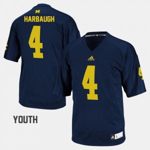 U of M Navy #4 Football For Kids Jim Harbaugh College Jersey