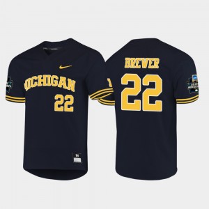 Men's University of Michigan Jordan Brewer College Jersey 2019 NCAA Baseball World Series #22 Navy
