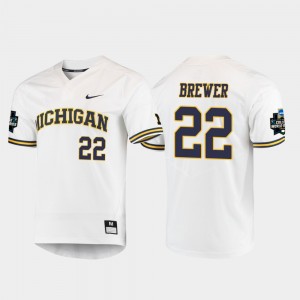 #22 2019 NCAA Baseball World Series Michigan White Jordan Brewer College Jersey Mens
