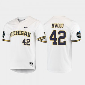 #42 Mens Michigan White 2019 NCAA Baseball World Series Jordan Nwogu College Jersey