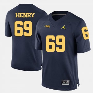 Navy Blue Football Willie Henry College Jersey For Men's Michigan #69