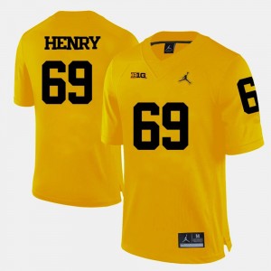 For Men's Football #69 Willie Henry College Jersey Yellow Wolverines