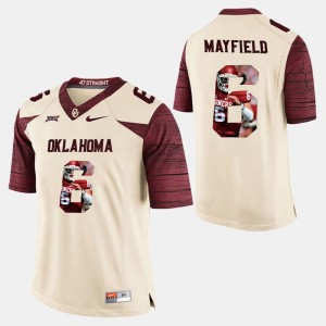 Player Pictorial OU White #6 For Men Baker Mayfield College Jersey