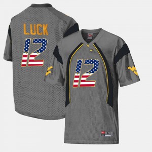 #12 Oliver Luck College Jersey Gray Mountaineers For Men US Flag Fashion
