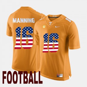 #16 Peyton Manning College Jersey Men's Orange UT VOLS US Flag Fashion