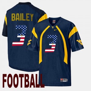 West Virginia US Flag Fashion Navy #3 For Men's Stedman Bailey College Jersey