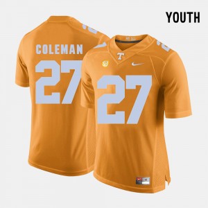 For Kids Tennessee Volunteers #27 Orange Justin Coleman College Jersey Football