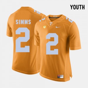 Football Youth(Kids) #2 Tennessee Volunteers Orange Matt Simms College Jersey