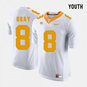 White Tyler Bray College Jersey #8 Tennessee Volunteers Kids Football