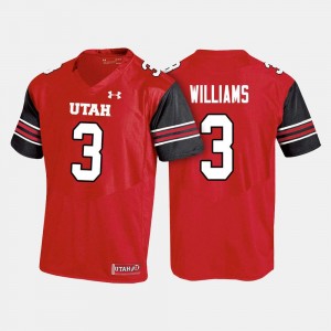 Red Troy Williams College Jersey For Men #3 Utah Football
