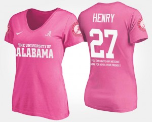Women #27 Derrick Henry College T-Shirt With Message Pink University of Alabama