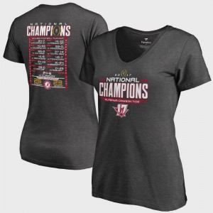 Football Playoff 2017 National Champions Schedule V-Neck Heather Gray University of Alabama College T-Shirt Bowl Game Ladies