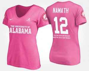 #12 With Message Pink Bama Joe Namath College T-Shirt For Women's