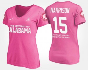 #15 Alabama Roll Tide With Message Pink Women's Ronnie Harrison College T-Shirt