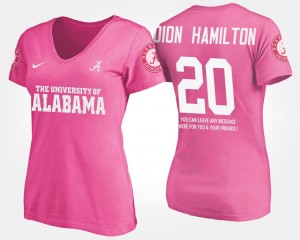 With Message Bama #20 Shaun Dion Hamilton College T-Shirt For Women's Pink