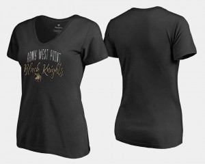 Womens Black V-Neck Graceful Army College T-Shirt