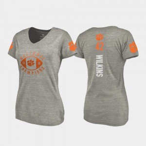 Gray CFP Champs Football Playoff V-Neck #42 2018 National Champions Christian Wilkins College T-Shirt For Women's