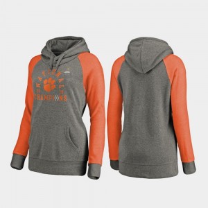 Women Clemson Tigers Heather Gray College Hoodie 2018 National Champions Football Playoff Lateral Raglan