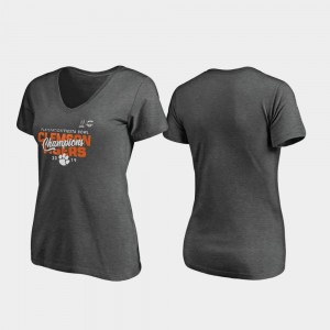 Curl V-Neck Heather Gray Ladies College T-Shirt 2019 Fiesta Bowl Champions Clemson University