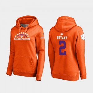 Football Playoff Pylon 2018 National Champions Orange Clemson Tigers #2 Kelly Bryant College Hoodie For Women's