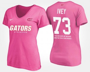 Pink #73 Florida Gators For Women Martez Ivey College T-Shirt With Message