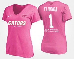 #1 Pink College T-Shirt For Women's No.1 Short Sleeve With Message Florida