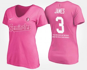 FSU Seminoles #3 With Message Derwin James College T-Shirt For Women's Pink