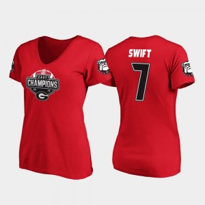 V-Neck Red D'Andre Swift College T-Shirt University of Georgia Womens 2019 SEC East Football Division Champions #7