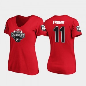 Women's Red Jake Fromm College T-Shirt 2019 SEC East Football Division Champions #11 GA Bulldogs V-Neck