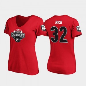 #32 2019 SEC East Football Division Champions Georgia Bulldogs Monty Rice College T-Shirt For Women V-Neck Red