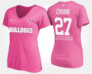 #27 Ladies Pink GA Bulldogs Nick Chubb College T-Shirt With Message
