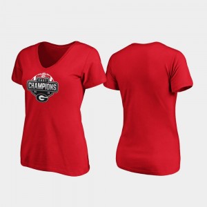 V-Neck Red 2019 SEC East Football Division Champions Georgia College T-Shirt Womens