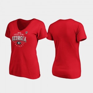 For Women's College T-Shirt Tackle V-Neck Red UGA 2020 Sugar Bowl Bound