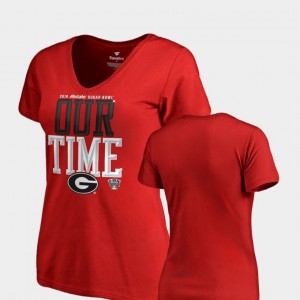 Women University of Georgia College T-Shirt 2019 Sugar Bowl Bound Red Counter V-Neck