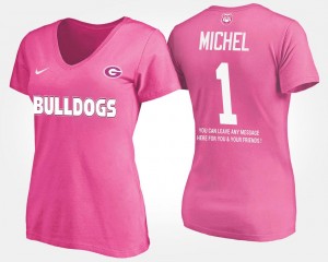 Pink Womens With Message UGA #1 Sony Michel College T-Shirt
