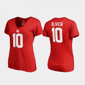 Red #10 V-Neck Name & Number Ed Oliver College T-Shirt For Women's Houston Cougars Legends